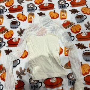 Free People Cream Sheer Mesh Long-Sleeve Top